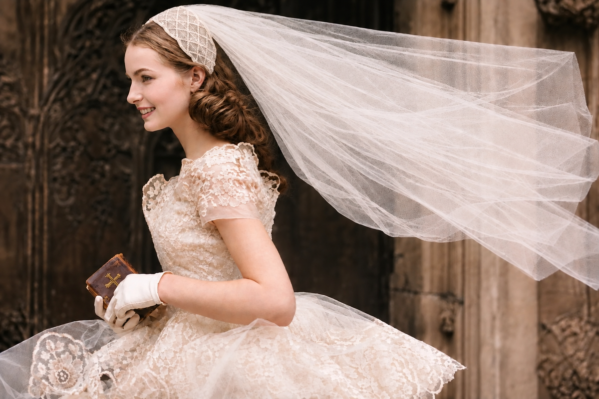 1950s Lace Juliet Cap Veil – Ivory Romantic Two-Tier Bridal Headband