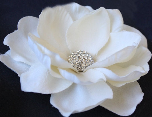 Creme Gardenia Hair Clip: Swarovski Crystal Rhinestone Wedding Comb