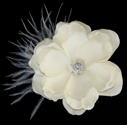 Ivory Birdcage Veil with Gardenia Flower Clip: Bridal French Netting