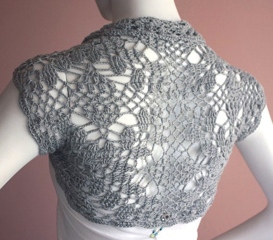 Bridal Shrug bolero Jacket bamboo silk yarn grey gray size S M L