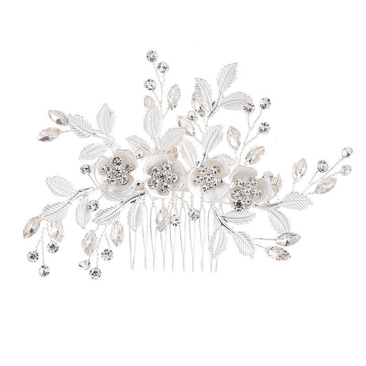 Crystal Flower Birdcage Veil: French Netting Bridal Hair Comb