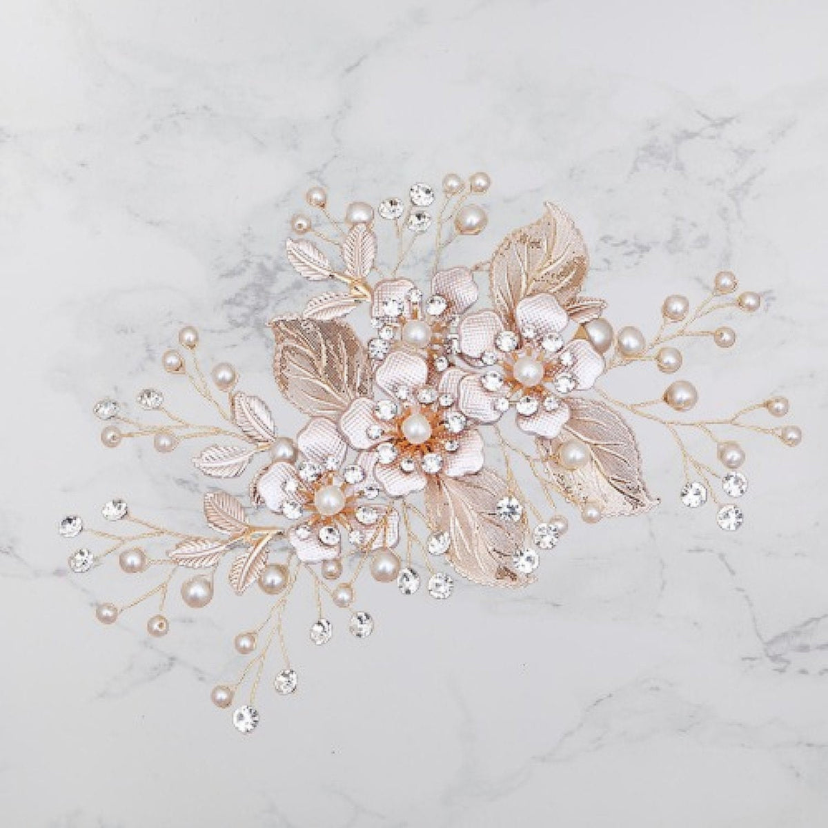 Gold Birdcage Veil: Pearl & Crystal Rhinestone Hair Clip, French Netting