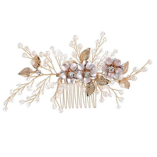 Crystal Birdcage Veil : Pearl & Rhinestone Comb, Silver/Gold