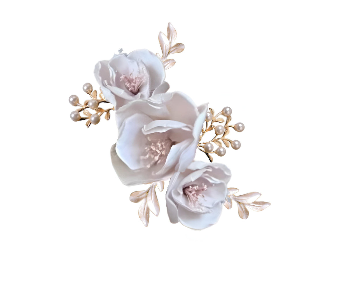 Ivory . white. Flower Birdcage Veil comb Wedding Bridal Hair Clip