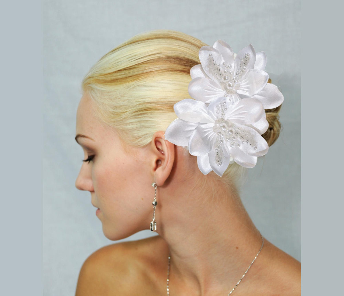 Organza Peony Hair Clip: Bridal Pearl Flower Comb