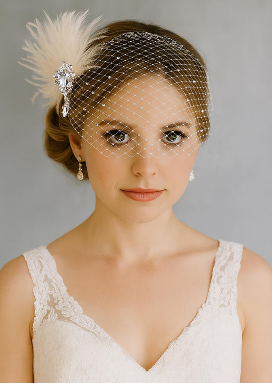 Bridal Fascinator and Swarovski Rhinestone Bandeau Birdcage Veil