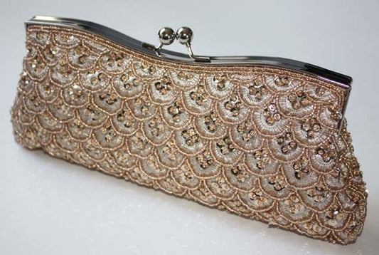 Hand Beaded Bridal Clutch: Champagne Satin and beads