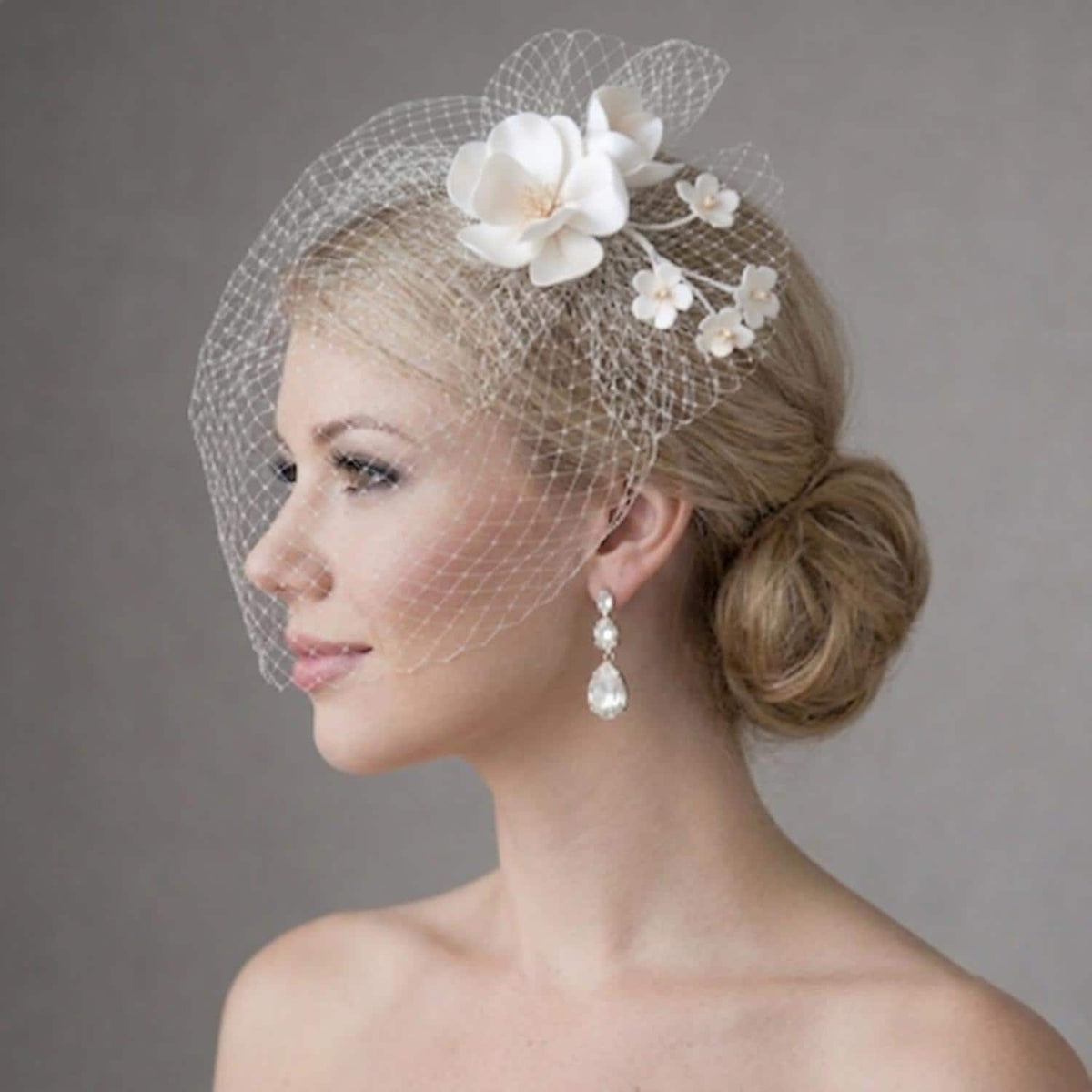 Floral Birdcage Veil with Ivory Flowers | Vintage Wedding | Bridal Face Veil