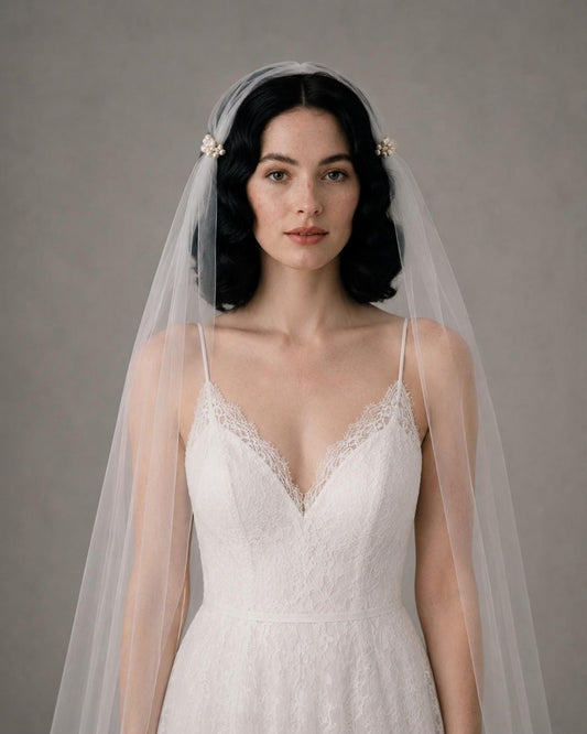 Juliet Cap Wedding Veil with Swarovski Pearls | Vintage Bridal Veil