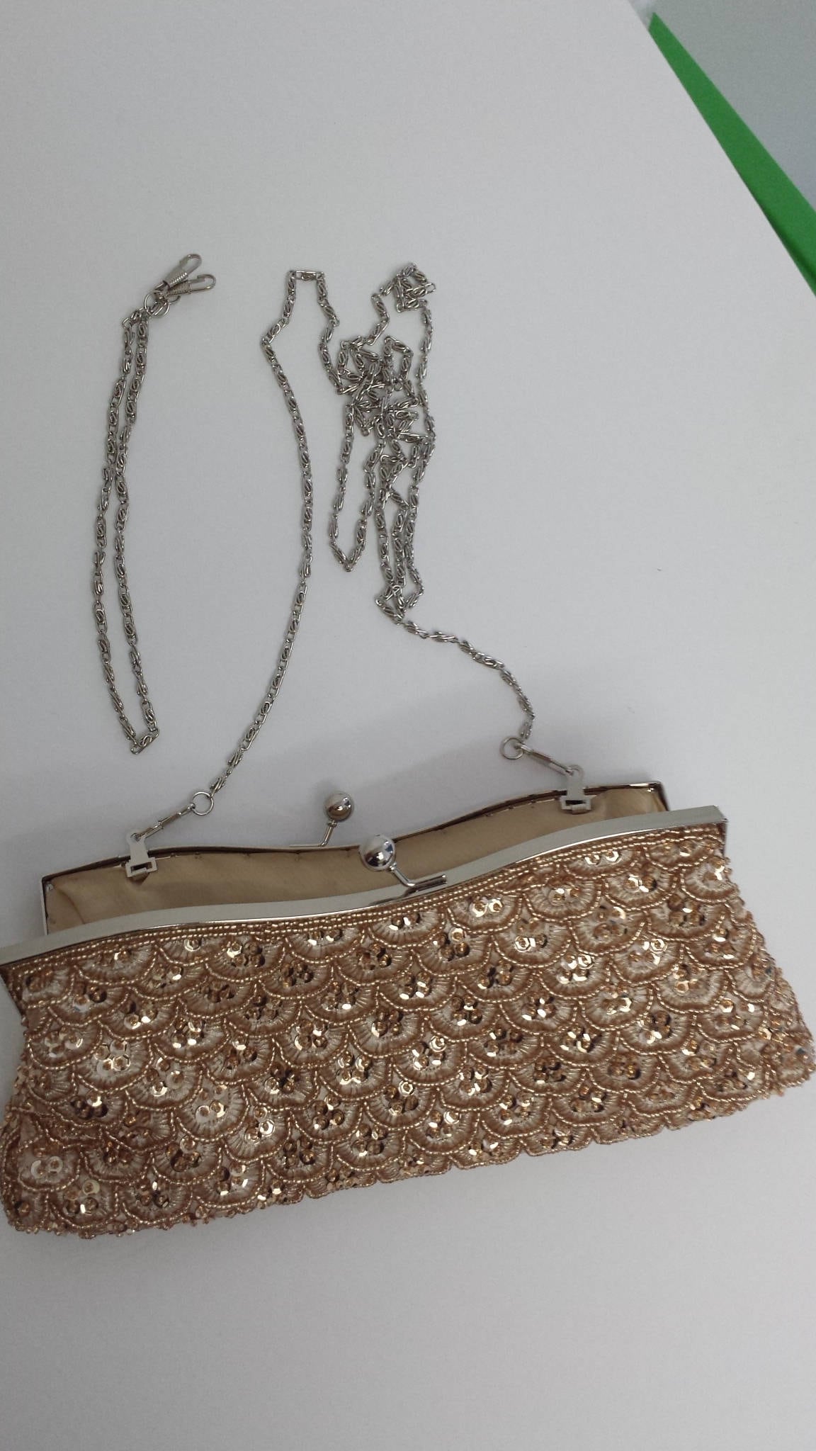 Hand Beaded Bridal Clutch: Champagne Satin and beads
