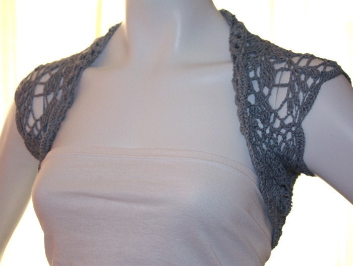 Bridal Shrug bolero Jacket bamboo silk yarn  grey gray size S M L