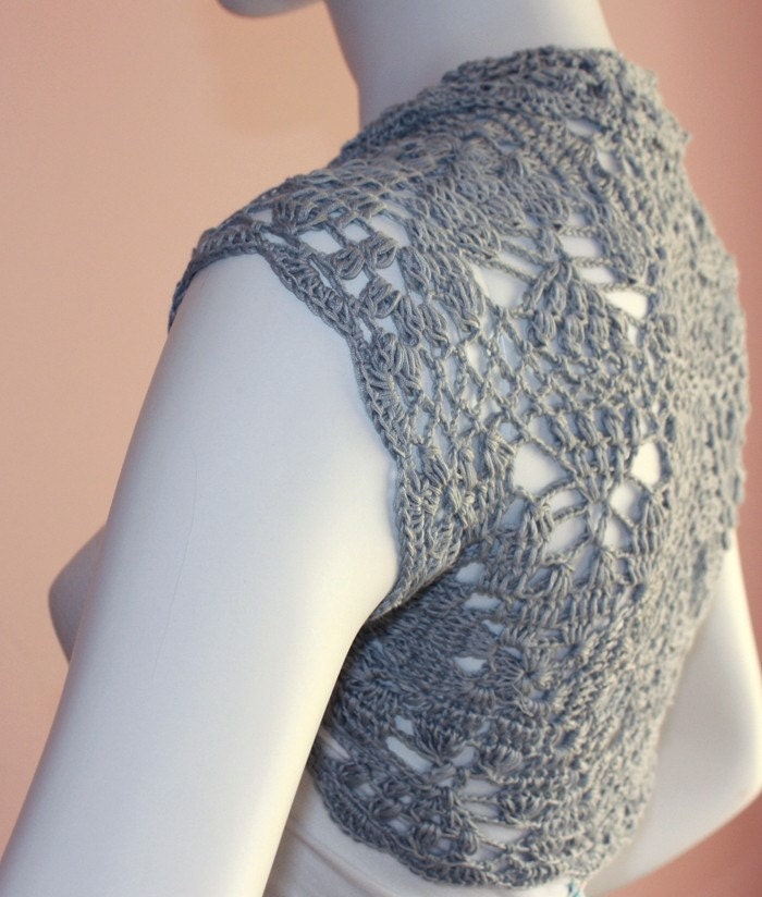 Bridal Shrug bolero Jacket bamboo silk yarn  grey gray size S M L