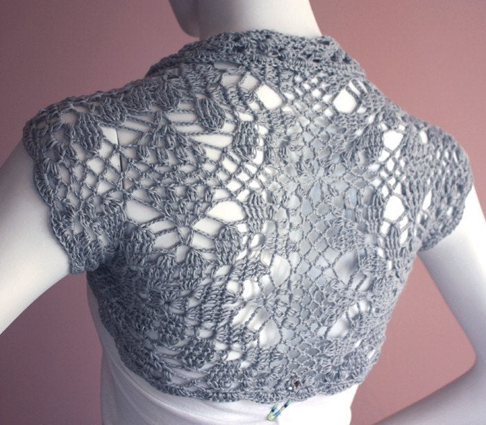Silk Bamboo wedding Bolero hand knit crochet Shrug Ivory Cream Wedding reception size S
