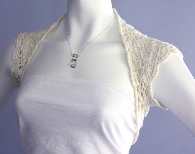 Ivory Bridal Shrug: Handknit Silk Cashmere Wedding Bolero (Size M)