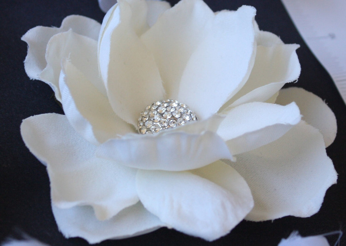 Gardenia Hair comb wedding headPiece Fascinator Ivory cream Swarovski rhinestones Hair Clip