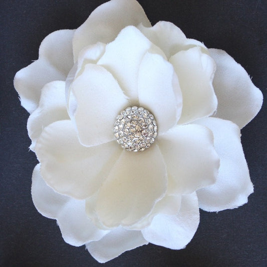 Creme Gardenia Hair Clip: Swarovski Crystal Rhinestone Wedding Comb