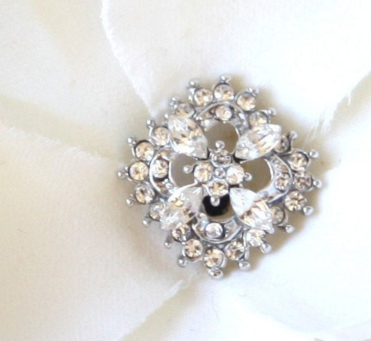 Ivory Gardenia Bridal Hair Comb: Rhinestone & Feather Headpiece