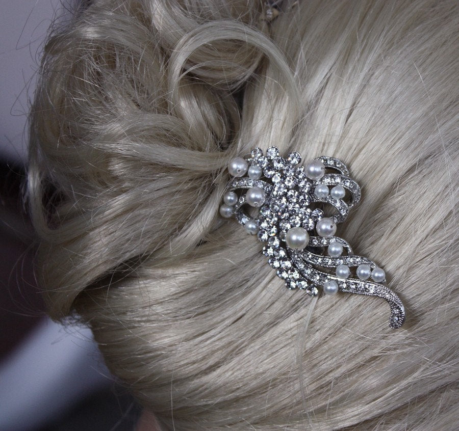 Vintage Inspired Bridal Hair Comb: Swarovski Crystal Pearl Wedding Headpiece