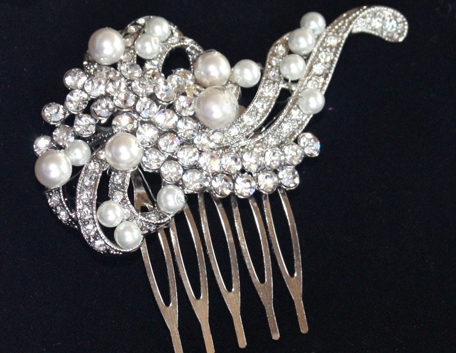 Vintage Inspired Bridal Hair Comb: Swarovski Crystal Pearl Wedding Headpiece