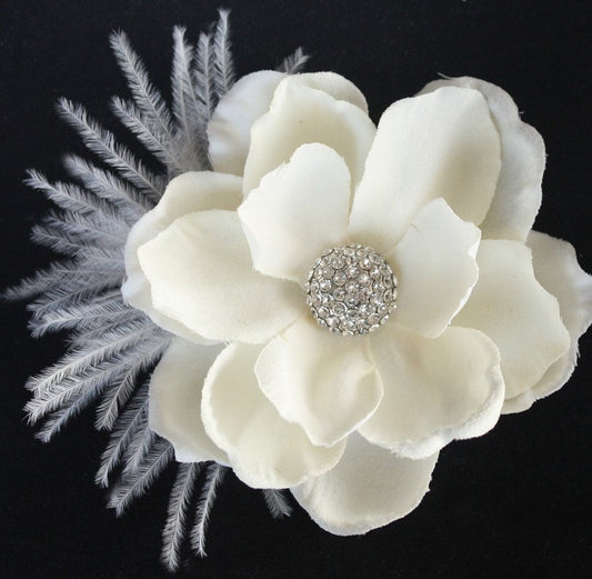 Bridal Birdcage veil Blusher and flower (Evelyn)  - 2 items