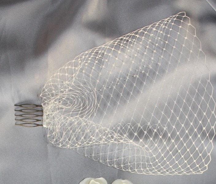 Bridal Birdcage veil Blusher and flower (Evelyn)  - 2 items
