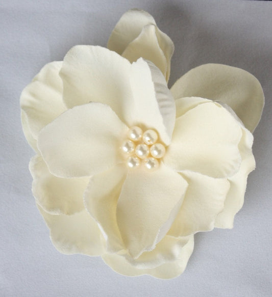 Gardenia Hair Comb wedding headPiece  Fascinator-ivory cream Swarovski Pearls Clip
