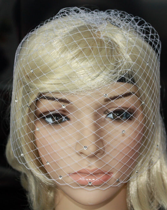 Bling-bling Birdcage Veil Russian netting White or Ivory With Swarovski Crystal Rhinestone Wedding Reception