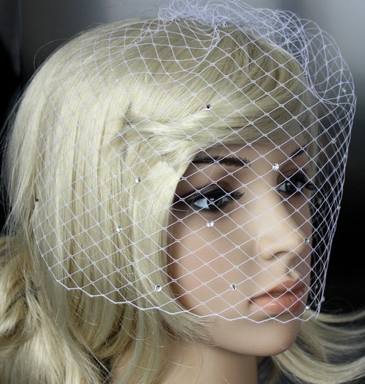 Bling-bling Birdcage Veil Russian netting White or Ivory With Swarovski Crystal Rhinestone Wedding Reception