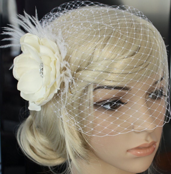 Ivory Birdcage Veil: Vintage French Netting Bridal Fascinator