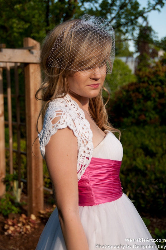 White Bamboo Bolero hand knit crochet Shrug - Bridal Wedding size S, M, L
