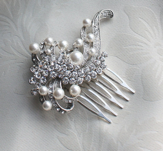 Vintage Inspired Bridal Hair Comb: Swarovski Crystal Pearl Wedding Headpiece