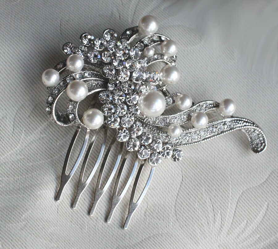 Vintage Inspired Bridal Hair Comb: Swarovski Crystal Pearl Wedding Headpiece