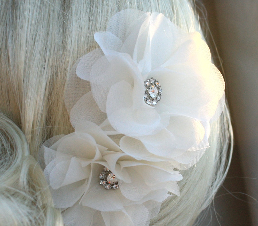 Ivory Silk Organza Peony Hair Clip: Bridal Wedding Hair Piece