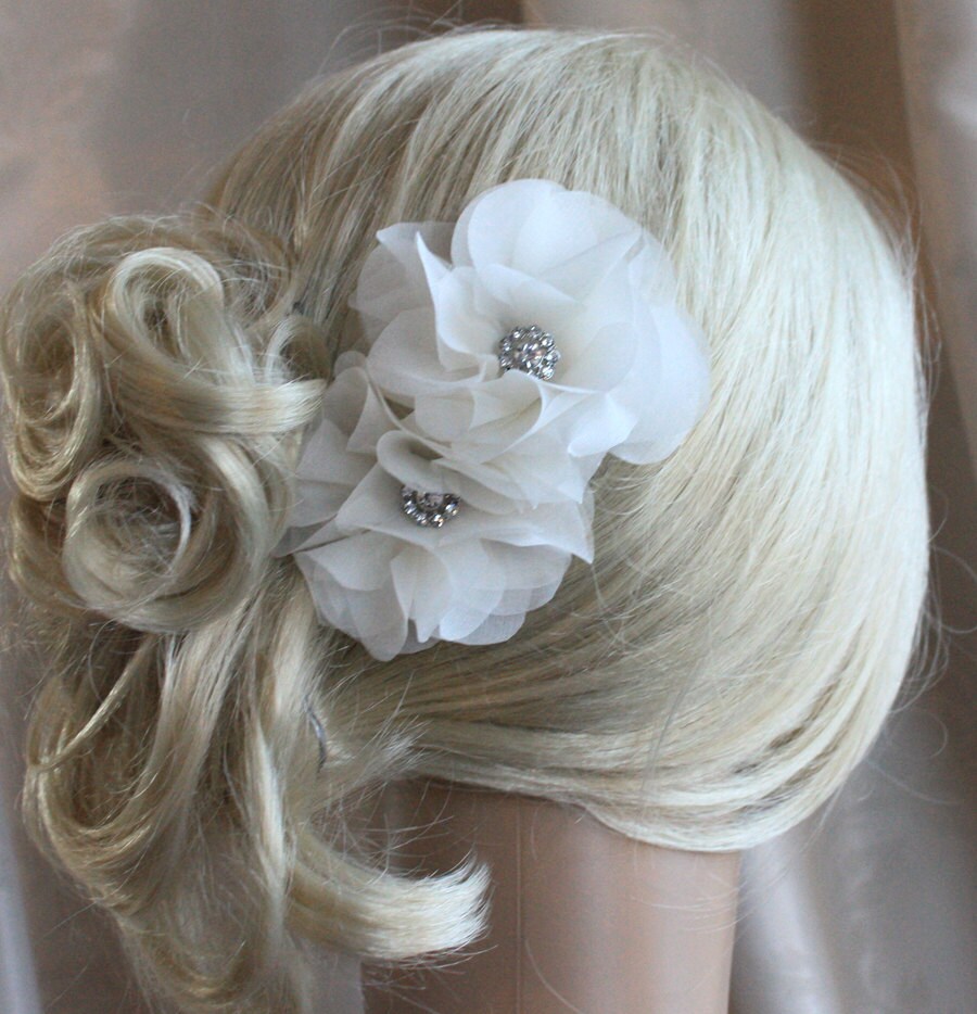 Ivory Silk Organza Peony Hair Clip: Bridal Wedding Hair Piece