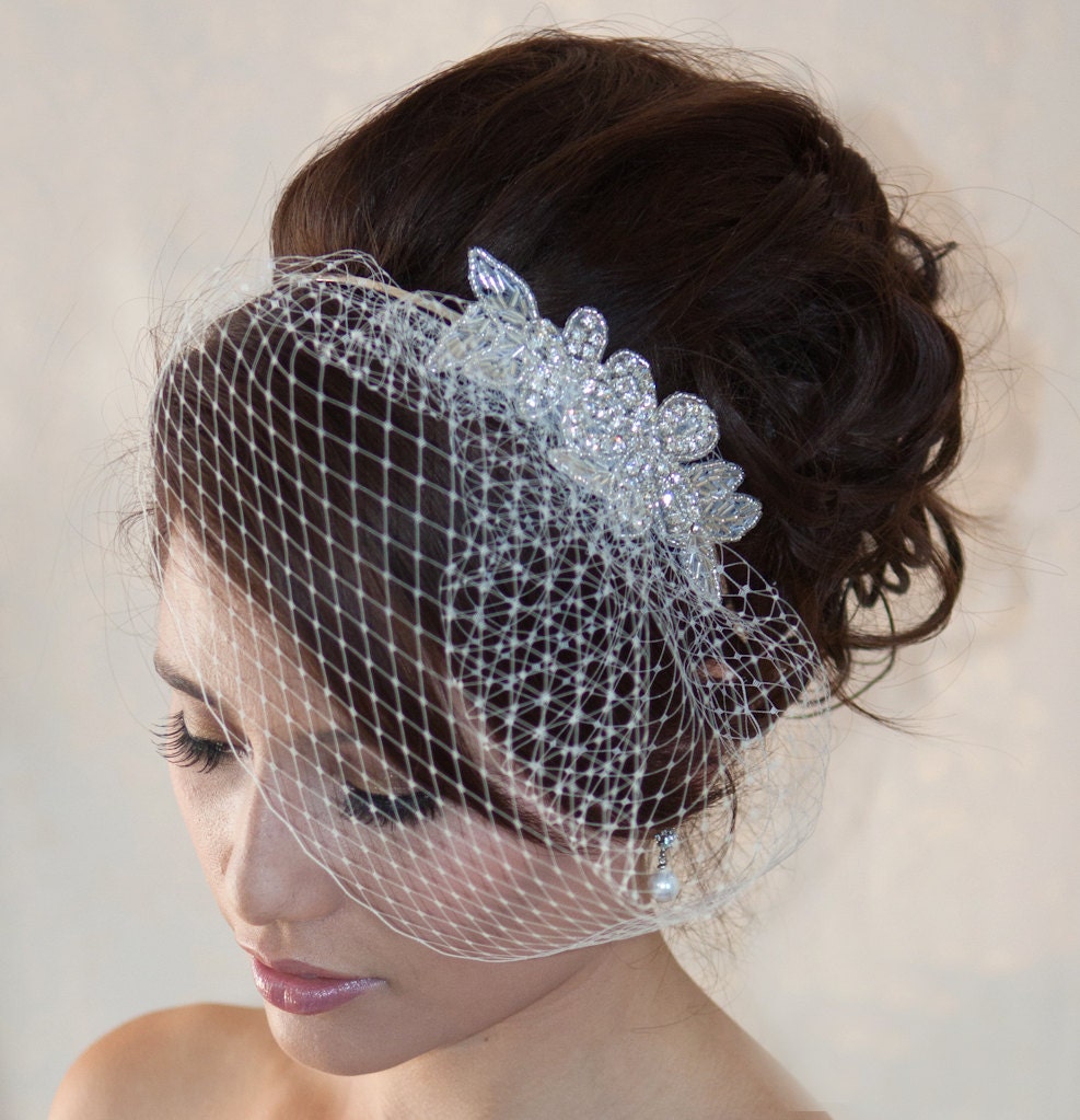 Wedding Birdcage Veil with Crystal rhinestone applique VI04.