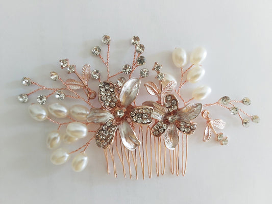 Crystal & Pearl Birdcage Veil: Gold, Rose Gold, or Silver Comb