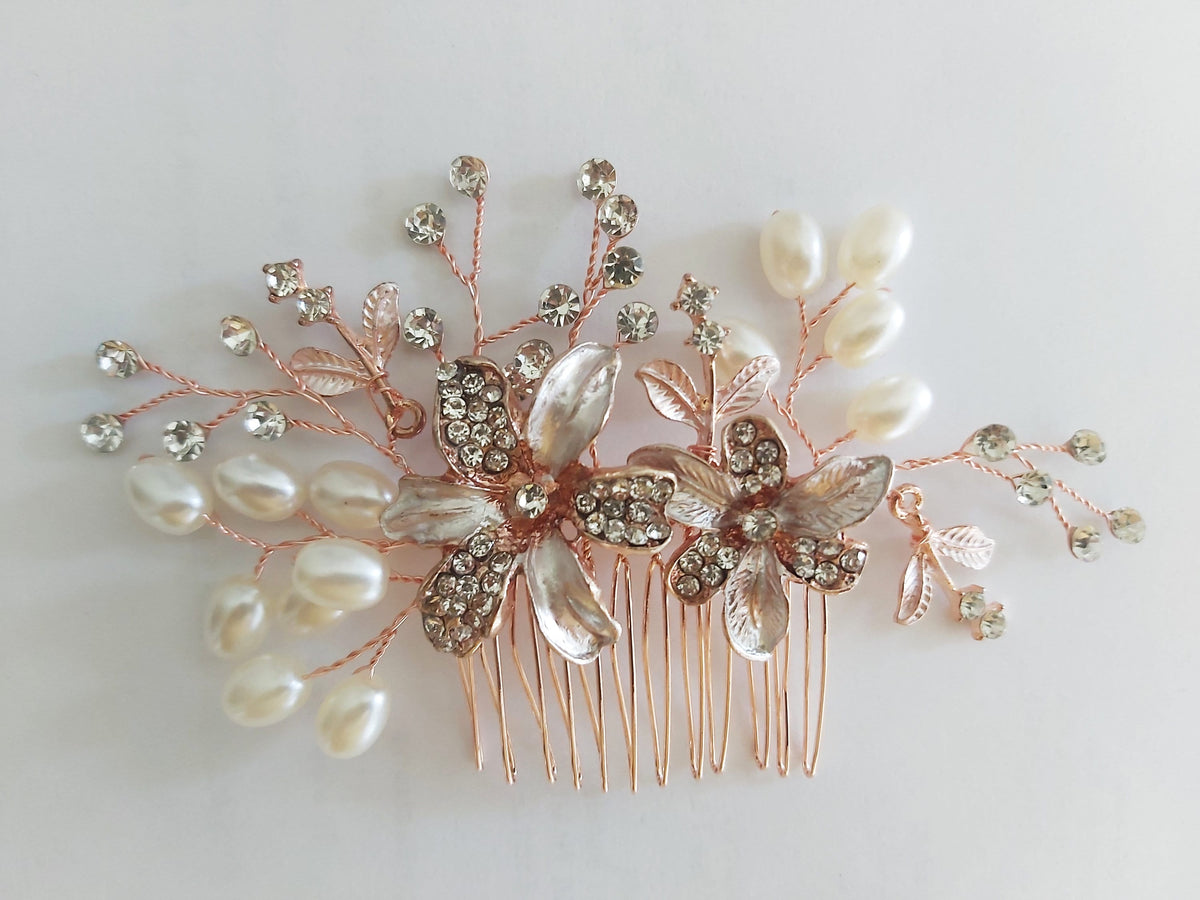 Floral Crystal Birdcage Veil: French Netting Bridal Veil with Rhinestone and Pearl Comb