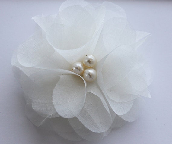 Ivory Silk Organza Flower Hair Clip: Rhinestone Peony Wedding Hair Piece