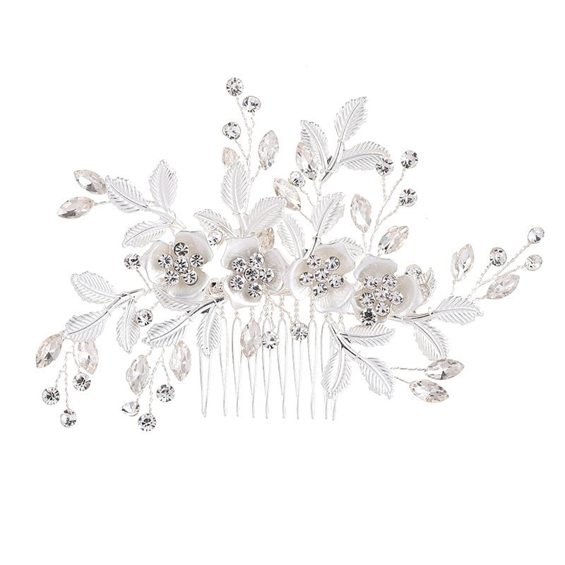 Crystal Birdcage Veil : Pearl & Rhinestone Comb, Silver/Gold