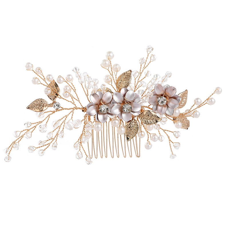 Crystal Birdcage Veil : Pearl & Rhinestone Comb, Silver/Gold