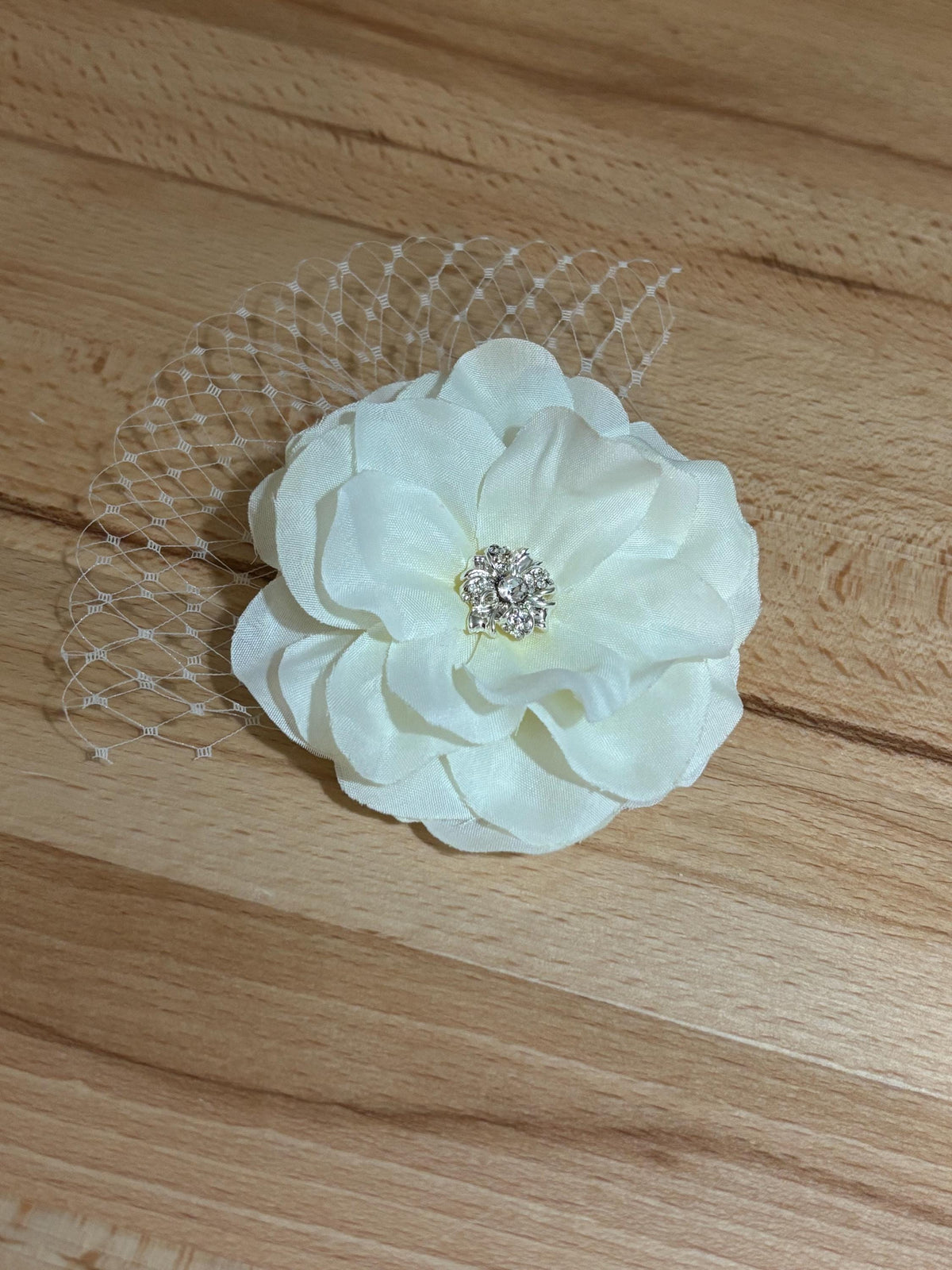 Ivory Bridal Hair Flower Clip: Rhinestone Wedding Headpiece