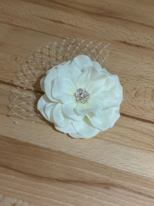Ivory Bridal Hair Flower Clip: Rhinestone Wedding Headpiece