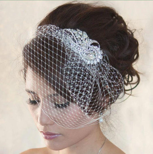 Crystal Rhinestone Birdcage Veil: Small Wedding Veil, Comb or Headband