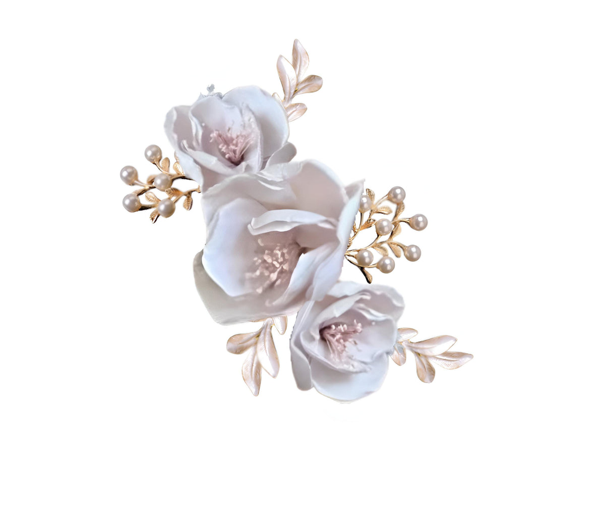 Ivory Flower Birdcage Veil Headband: Bridal Wedding Hair Pin