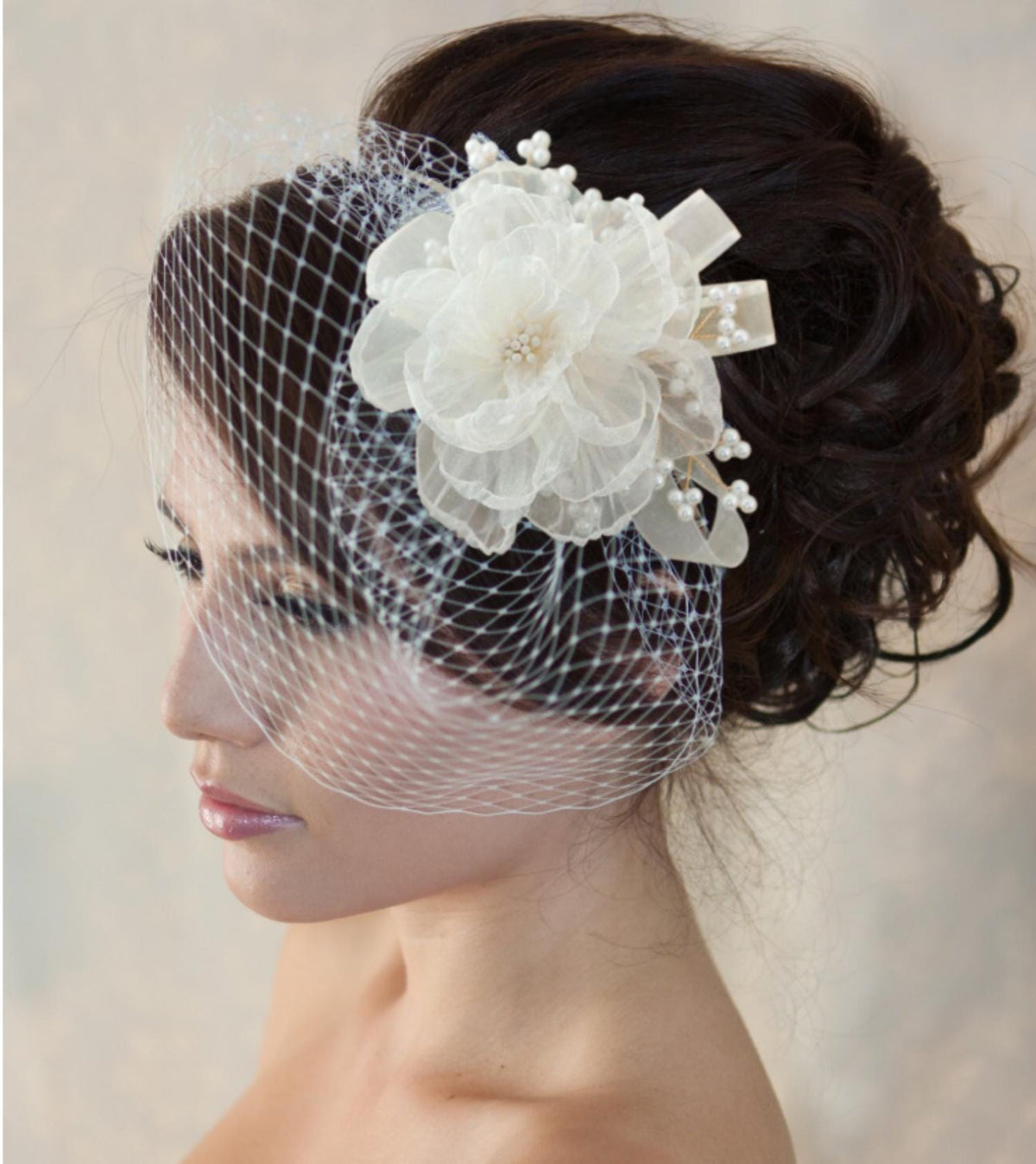 Organza Flower Birdcage Veil Headband: Bridal Wedding Hair Accessory