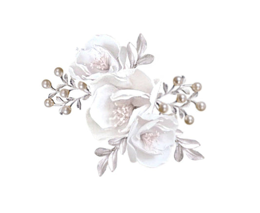 Ivory Flower Birdcage Veil Headband: Bridal Wedding Hair Pin