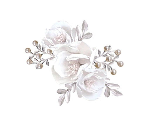 Ivory . white. Flower Birdcage Veil comb Wedding Bridal Hair Clip