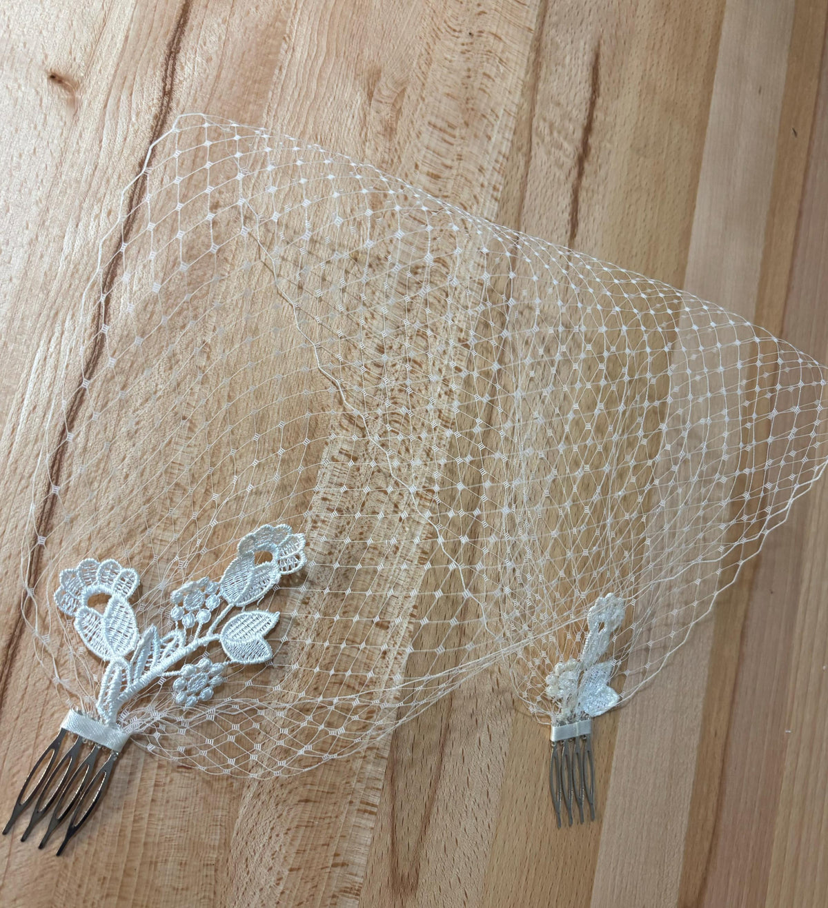 Lace Birdcage Veil: French Netting Bandeau with Floral Motifs