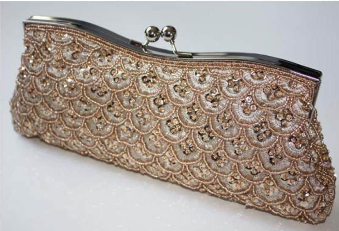Hand Beaded Bridal Clutch: Champagne Satin and beads