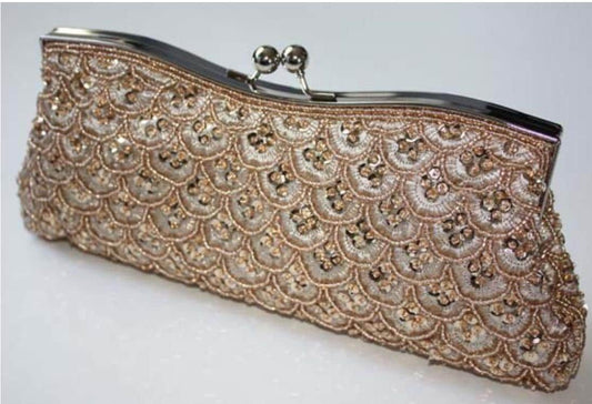 Hand Beaded Bridal Clutch: Champagne Satin and beads